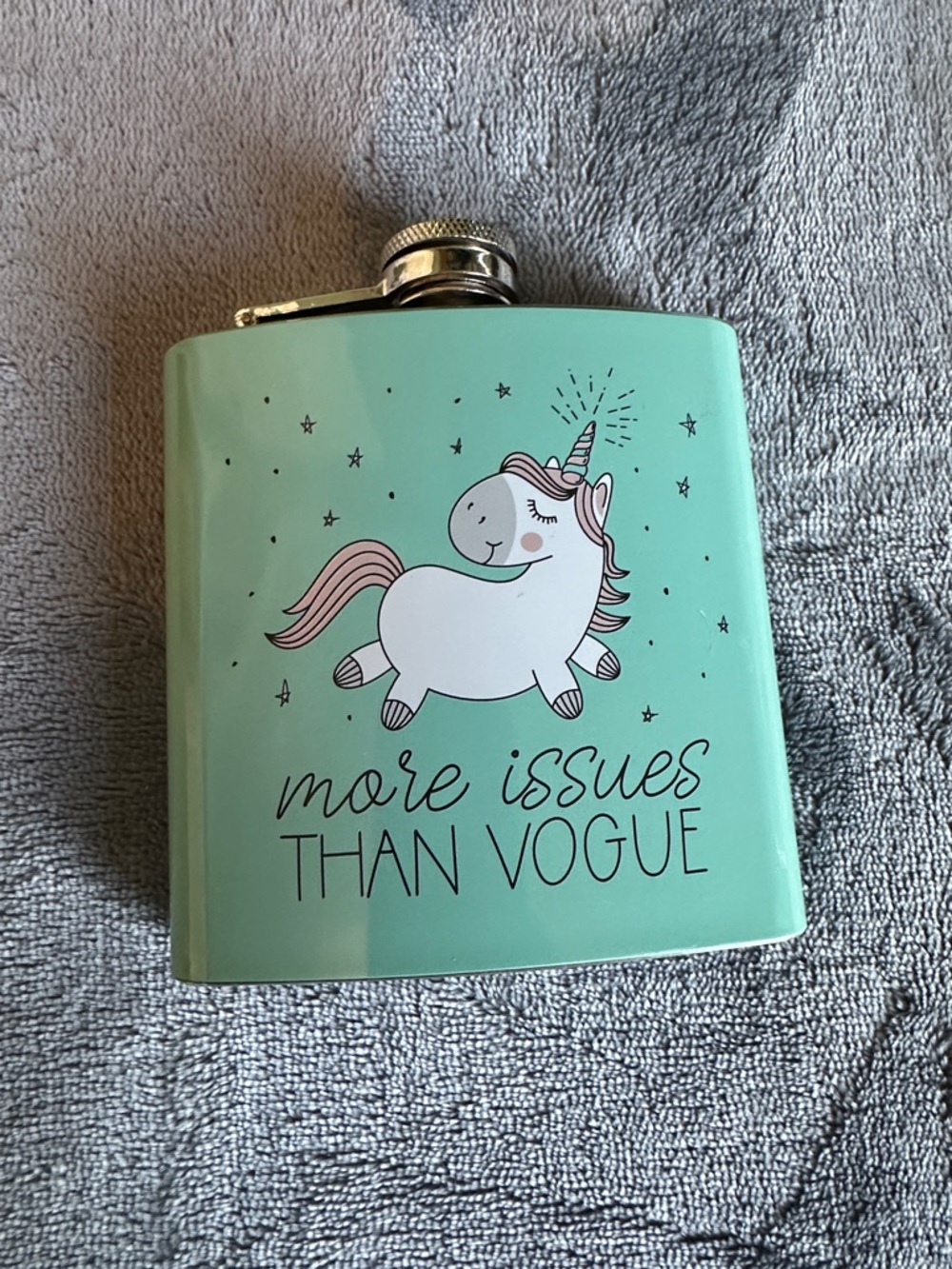 Mint Unicorn Hip Flask - "More Issues Than Vogue"